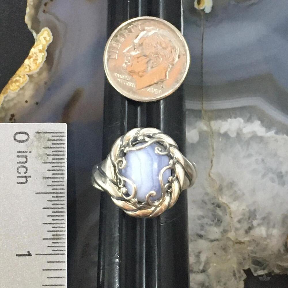 Carolyn Pollack Sterling Oval Blue Lace Agate Decorated Ring Size 8 For Women - Picture 9 of 10